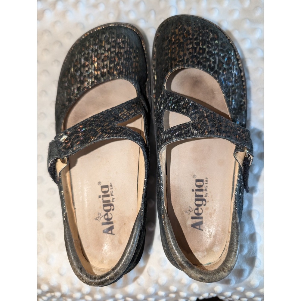 Alegria Nursing Shoes Black And Gold Animal Print Wo 8/Euro 38‎